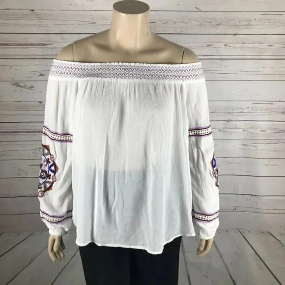 INC INTERNATIONAL CONCEPTS Embroidered Off The Shoulder Peasant Top, 0X - Picture 7 of 8
